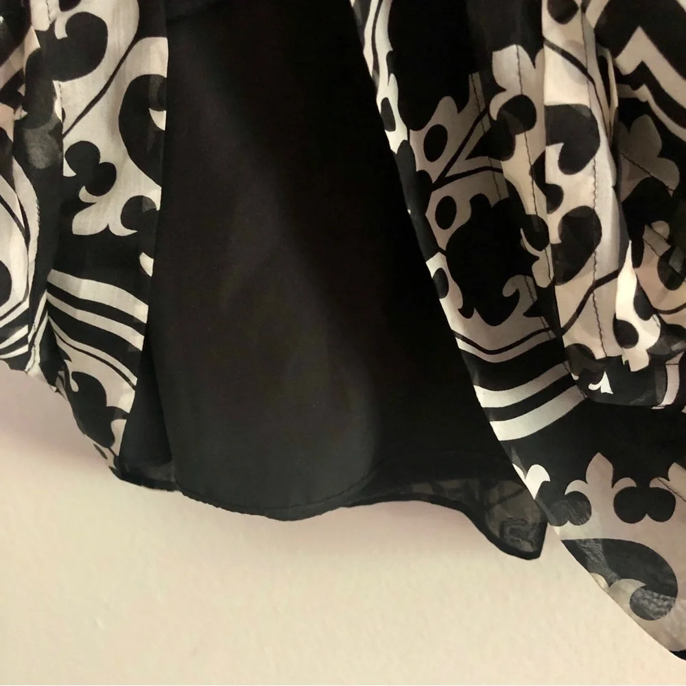 J. Crew Black and White Damask Print Silk Midi Skirt